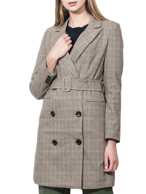 button detail checkered belted coat - 15834794 - Very Small Image - 1