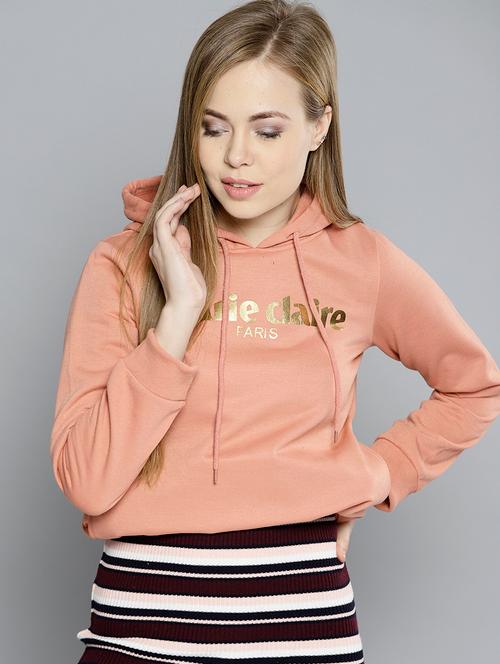 peach slogan print hooded sweatshirt - 15835325 - Very Small Image - 1