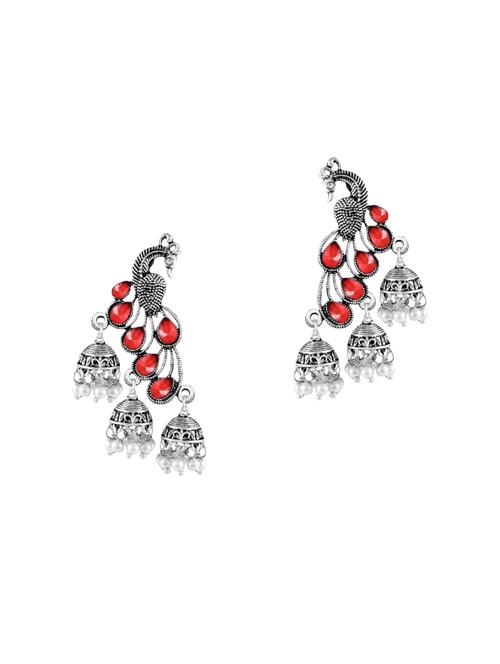red metal jhumka earring - 15835394 - Very Small Image - 1