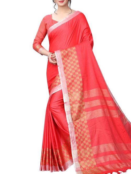 checkered woven saree with blouse - 15835501 - Very Small Image - 1