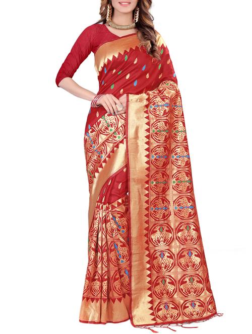 conversational zari motif banarasi saree with blouse - 15835520 - Very Small Image - 1