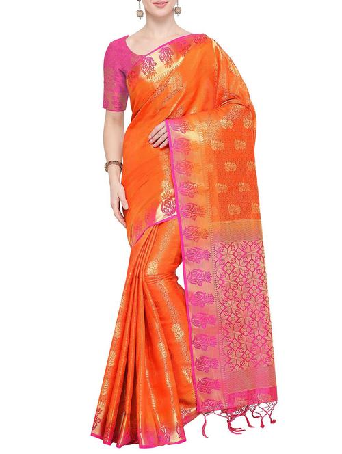 floral zari motif kanjivaram saree with blouse - 15835846 - Very Small Image - 1