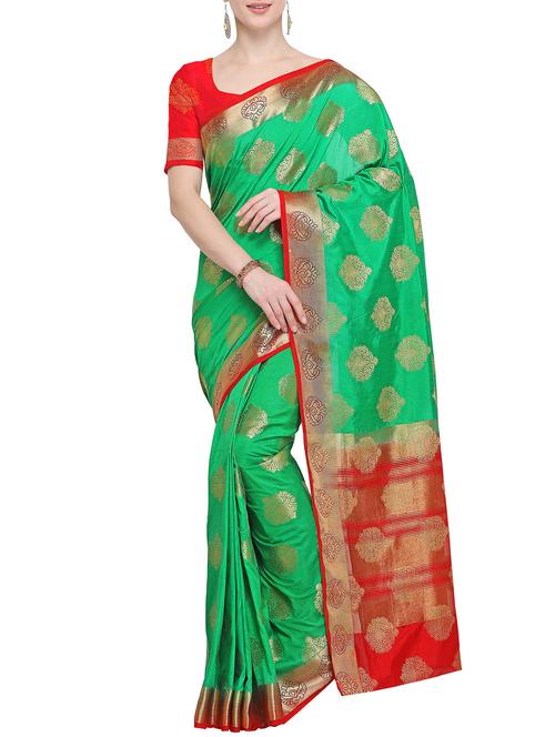 floral zari motif kanjivaram saree with blouse - 15835853 - Very Small Image - 1