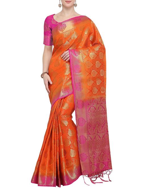 contrast zari border kanjivaram saree with blouse - 15835859 - Very Small Image - 1