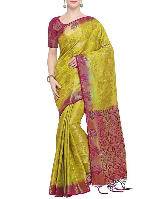 contrast zari border kanjivaram saree with blouse - 15835861 - Very Small Image - 1