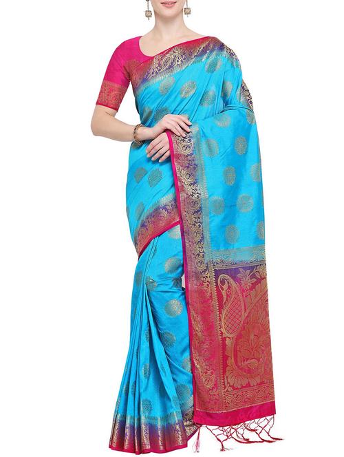 floral zari motif kanjivaram saree with blouse - 15835863 - Very Small Image - 1