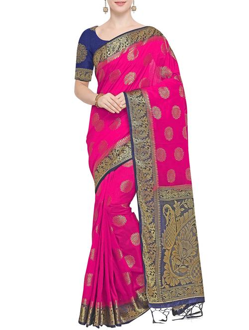 floral zari motif kanjivaram saree with blouse - 15835864 - Very Small Image - 1