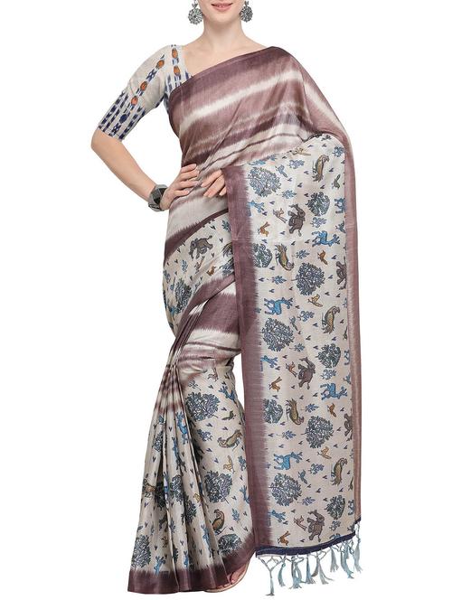 conversational printed saree with blouse - 15835872 - Very Small Image - 1