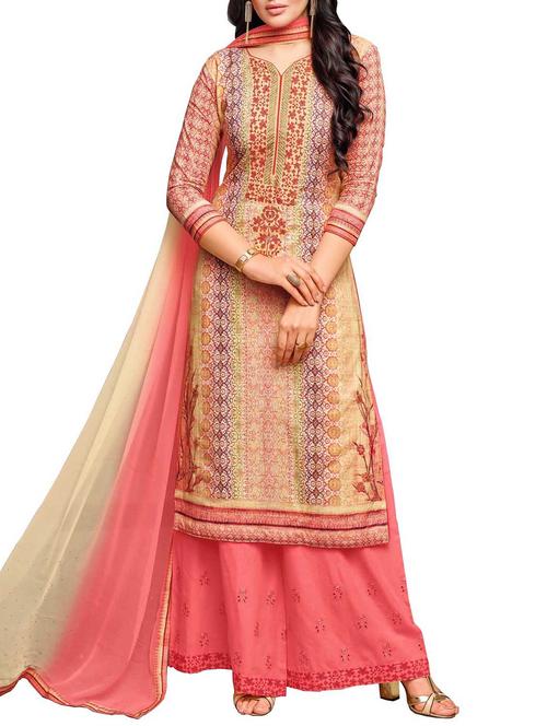 resham embroidered semi-stitched palazzo suit - 15835882 - Very Small Image - 1