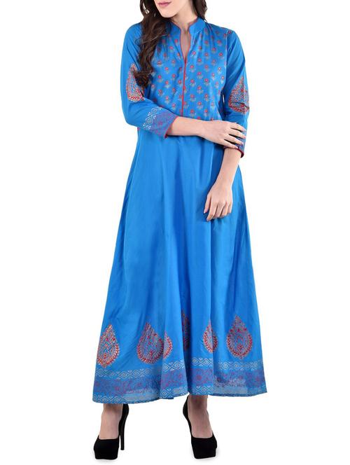 turquoise anarkali kurta - 15836102 - Very Small Image - 1