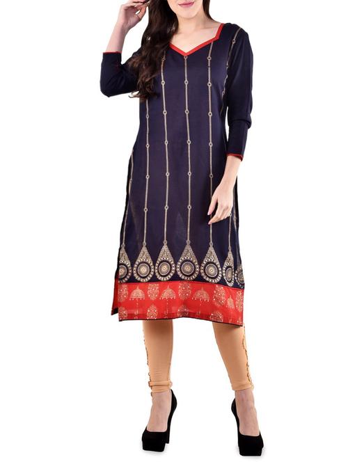 foil print straight kurta - 15836106 - Very Small Image - 1