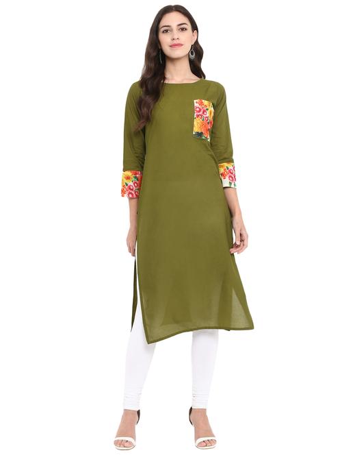 mehandi straight floral kurta - 15836222 - Very Small Image - 1