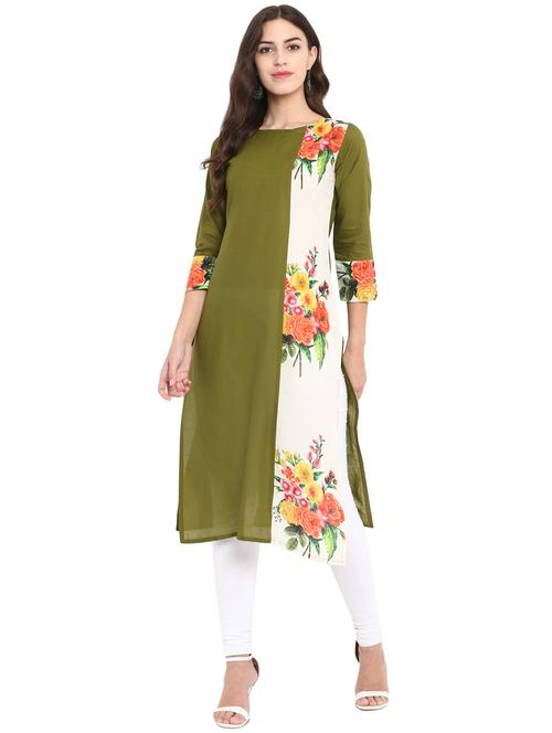 mehandi straight floral kurta - 15836223 - Very Small Image - 1