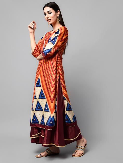 red cotton layered kurta - 15836305 - Very Small Image - 1