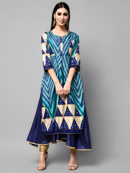 blue cotton layered kurta - 15836306 - Very Small Image - 1