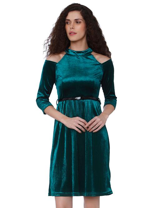 choker neck belted velvet dress - 15836560 - Very Small Image - 1