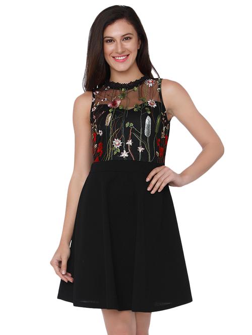 embroidered mock neck skater dress - 15836565 - Very Small Image - 1