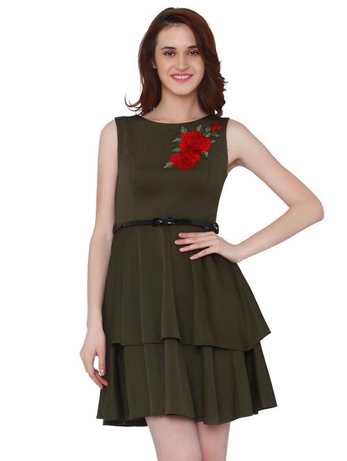 floral embroidered belted layered dress - 15836566 - Very Small Image - 1