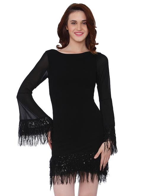 fringed lace trim bell sleeved dress - 15836571 - Very Small Image - 1