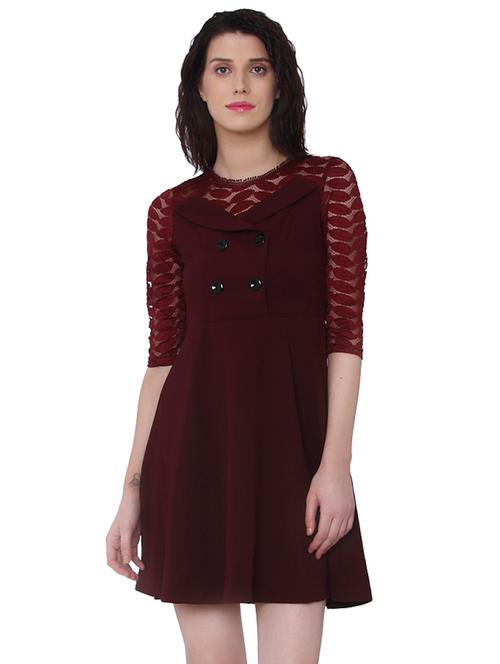 button detail sheer sleeved pleated dress - 15836583 - Very Small Image - 1
