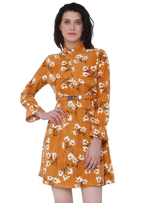 floral belted mandarin collar dress - 15836590 - Very Small Image - 1