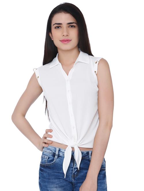 tie knot front eyelet detail shirt - 15836602 - Very Small Image - 1