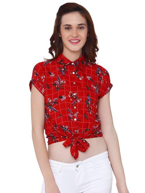 drop shoulder sleeved tie front shirt - 15836609 - Very Small Image - 1