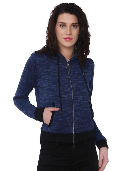 ribbed edge zip up hooded sweatshirt - 15836671 - Very Small Image - 1