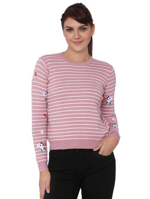 embroidered sleeved striped top - 15836698 - Very Small Image - 1