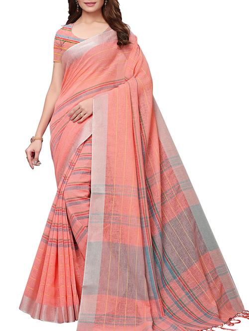 handloom striped saree with blouse - 15837104 - Very Small Image - 1