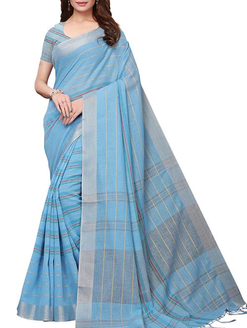 handloom striped saree with blouse - 15837110 - Very Small Image - 1