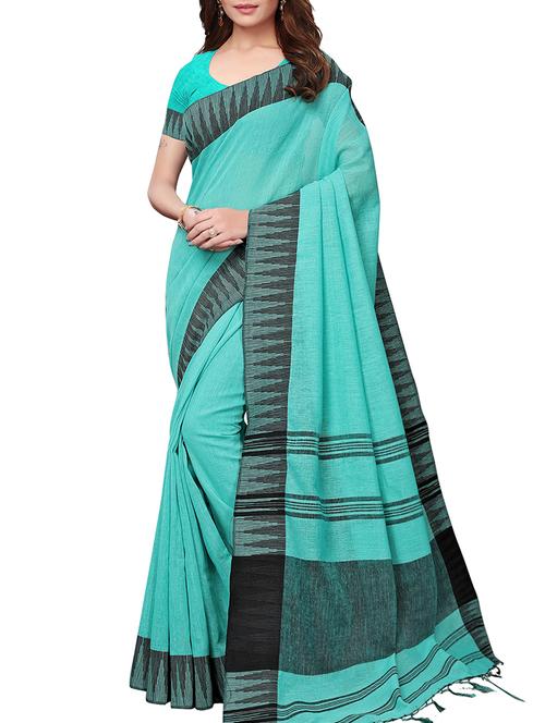 temple border solid handloom saree with blouse - 15837111 - Very Small Image - 1