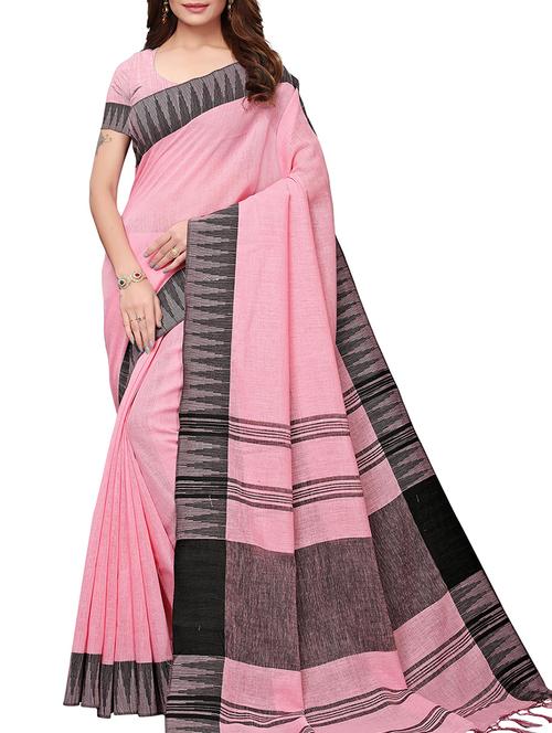 temple border solid handloom saree with blouse - 15837114 - Very Small Image - 1