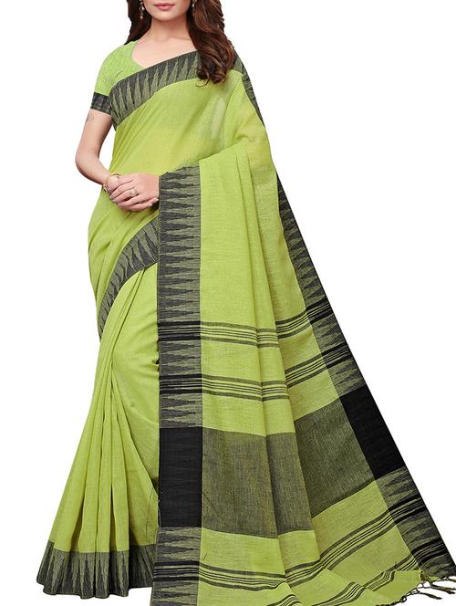 temple border solid handloom saree with blouse - 15837117 - Very Small Image - 1
