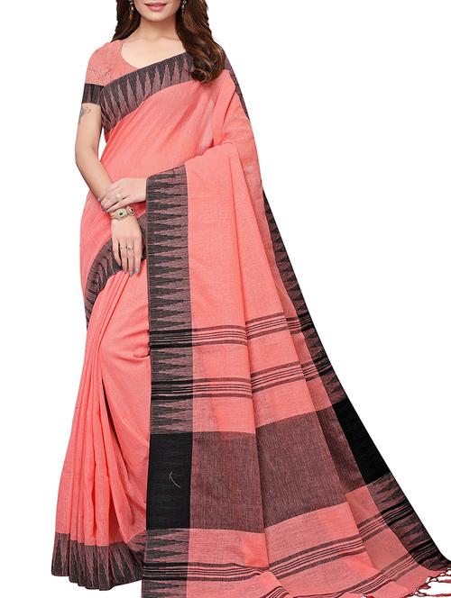 temple border solid handloom saree with blouse - 15837118 - Very Small Image - 1