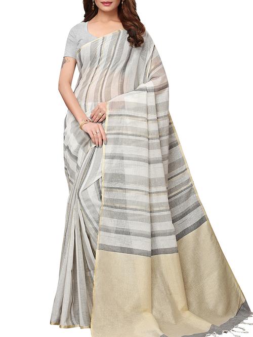 striped handloom saree with blouse - 15837121 - Very Small Image - 1