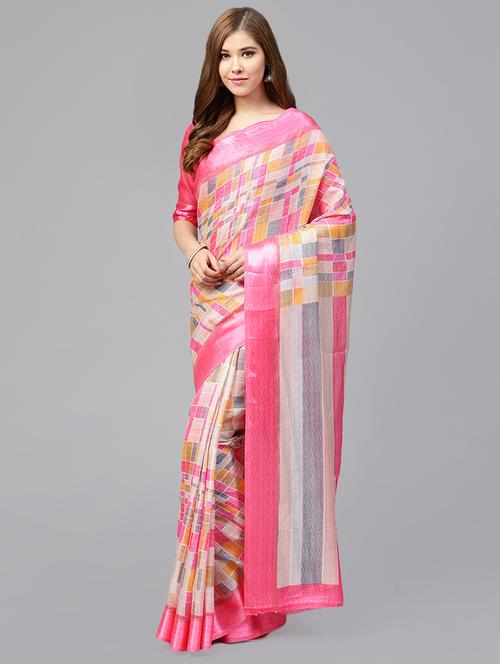 checkered printed saree with blouse - 15837132 - Very Small Image - 1