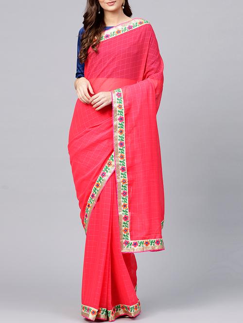 floral border solid saree with blouse - 15837134 - Very Small Image - 1