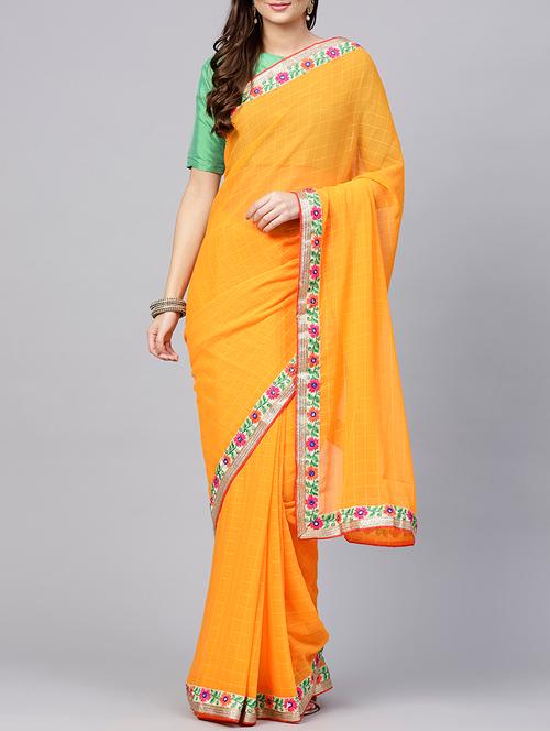 floral border solid saree with blouse - 15837135 - Very Small Image - 1