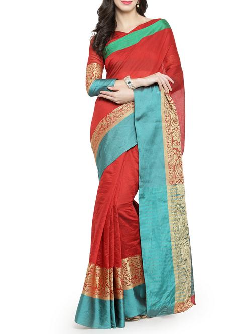 contrast zari border woven saree with blouse - 15837298 - Very Small Image - 1