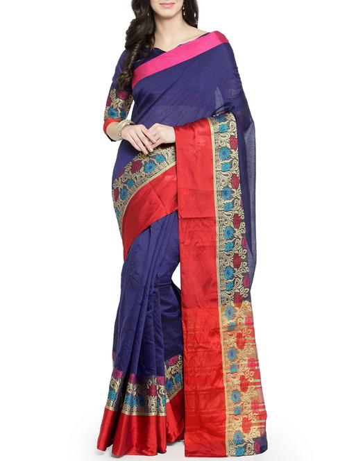 floral zari border woven saree with blouse - 15837302 - Very Small Image - 1