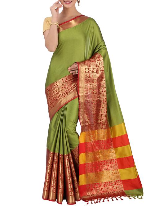 contrast zari border woven saree with blouse - 15837324 - Very Small Image - 1