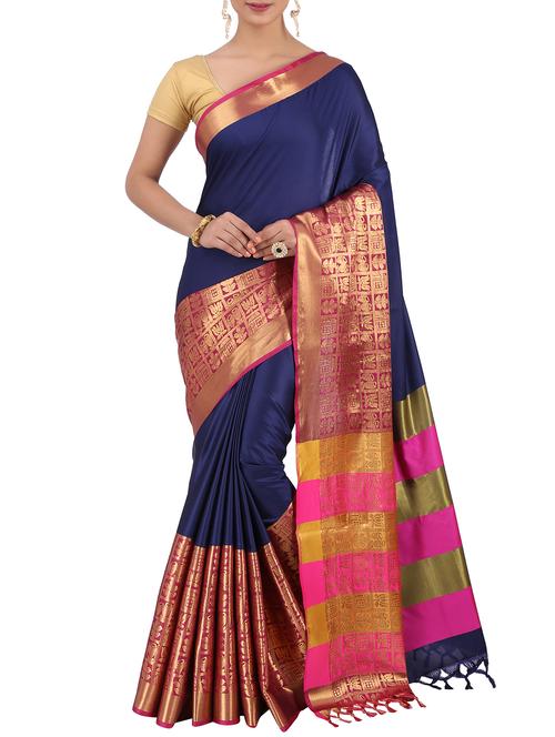 contrast zari border woven saree with blouse - 15837327 - Very Small Image - 1