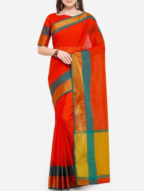 gold border woven saree with blouse - 15837333 - Very Small Image - 1