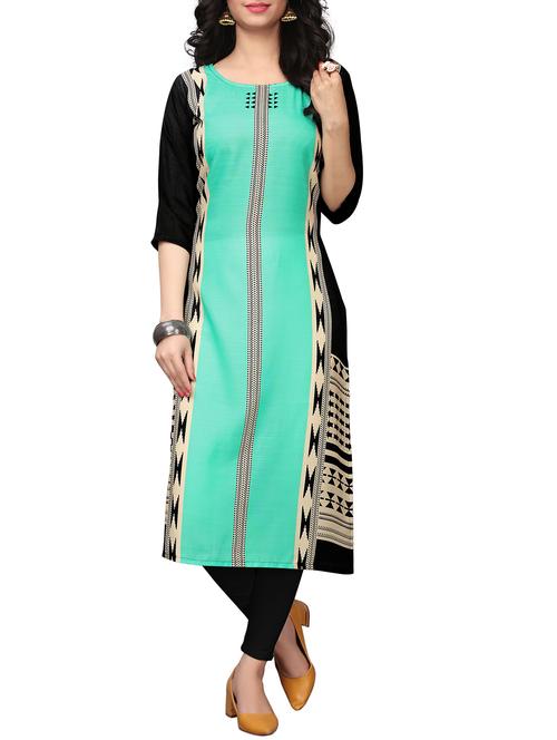 turquoise printed straight kurta - 15837412 - Very Small Image - 1