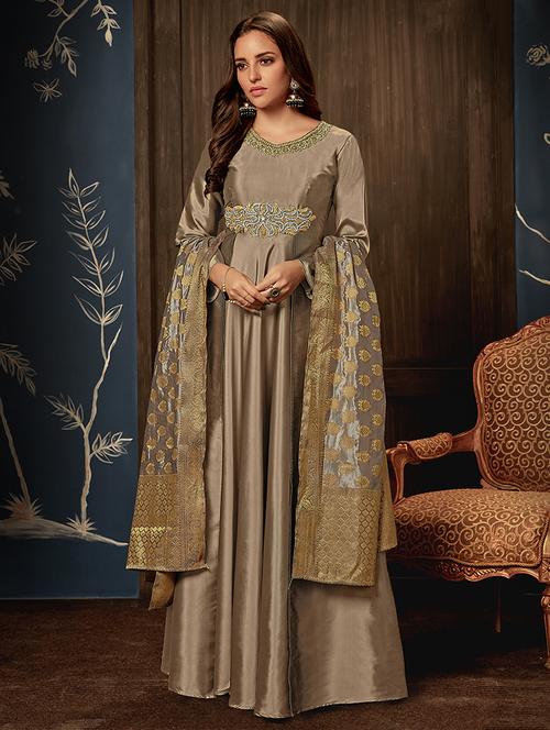 embroidered semi-stitched flared suit - 15838571 - Very Small Image - 1