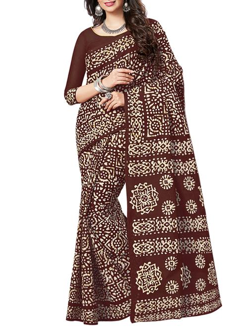 batik printed coffee brown saree with blouse - 15838595 - Very Small Image - 1