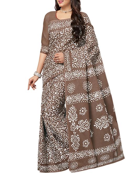 batik printed beige saree with blouse - 15838599 - Very Small Image - 1