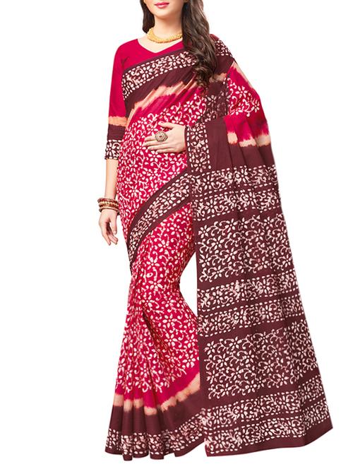 contrast border batik magenta printed saree with blouse - 15838607 - Very Small Image - 1