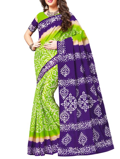 contrast border batik parrot green printed saree with blouse - 15838611 - Very Small Image - 1